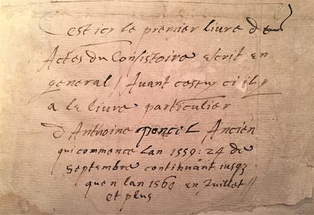 bibliotheque manuscrit Actes du consistoire 1560-1565